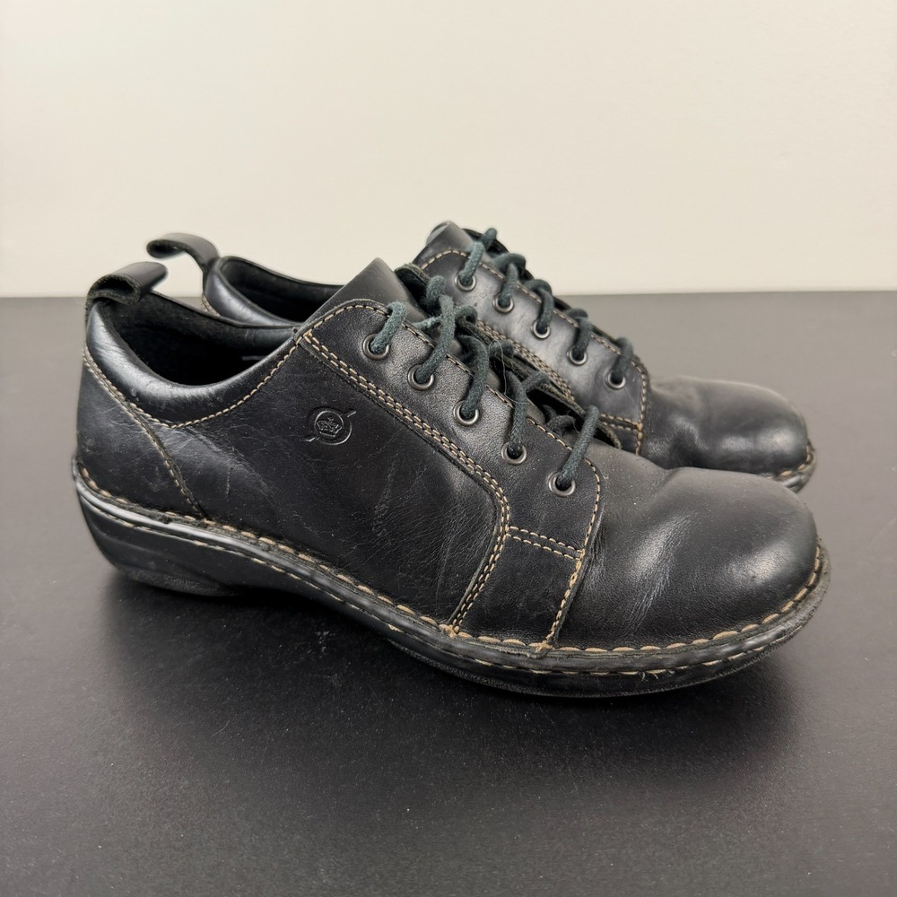 Børn Oxford Shoes Womens 8 Black Leather Rounded Toe Comfort Lace-Up Casual